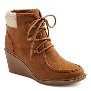 Mad Love Kensie Cognac Faux Suede Lace-up Wedge Ankle Boot Booties women’s 9.5M